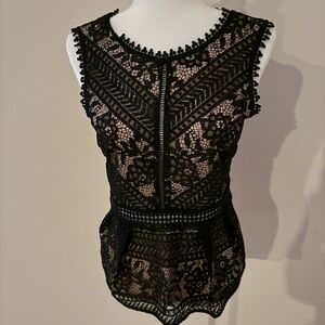 bebe Black Floral Lace Tank Top